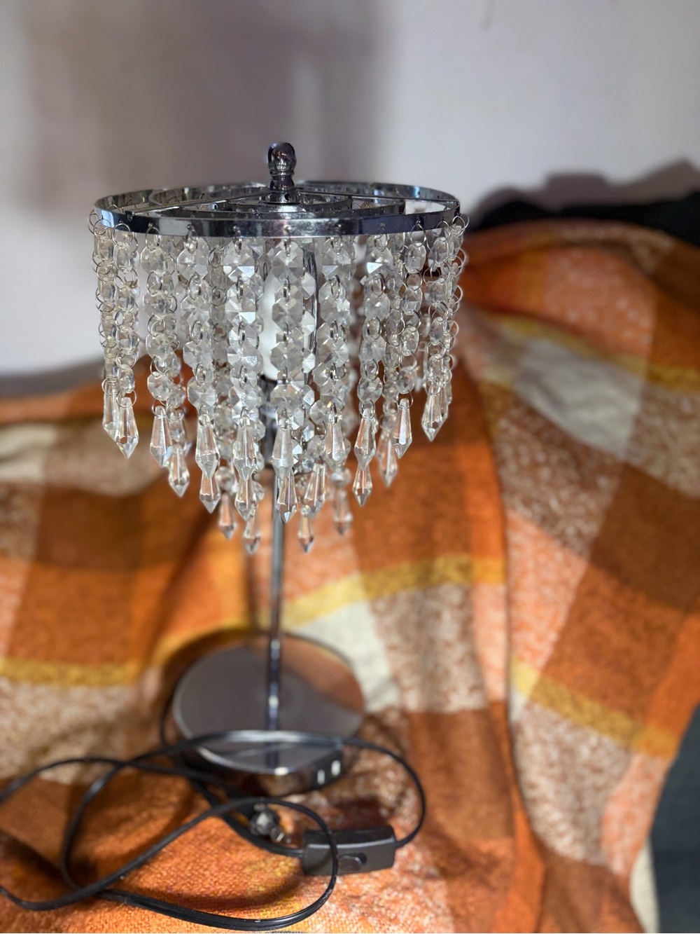 Crystal Beaded Table Lamp - Silver Finish